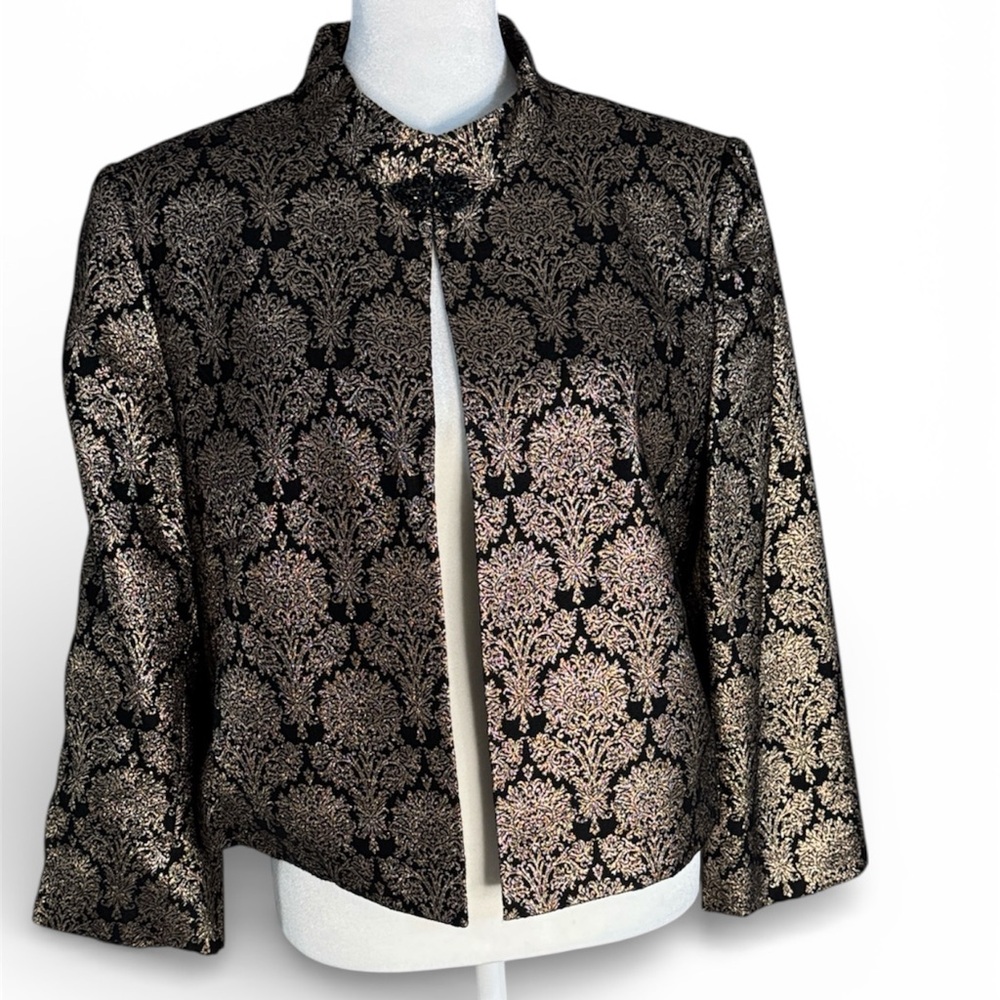 Tahari Black and Gold Brocade Jacket
